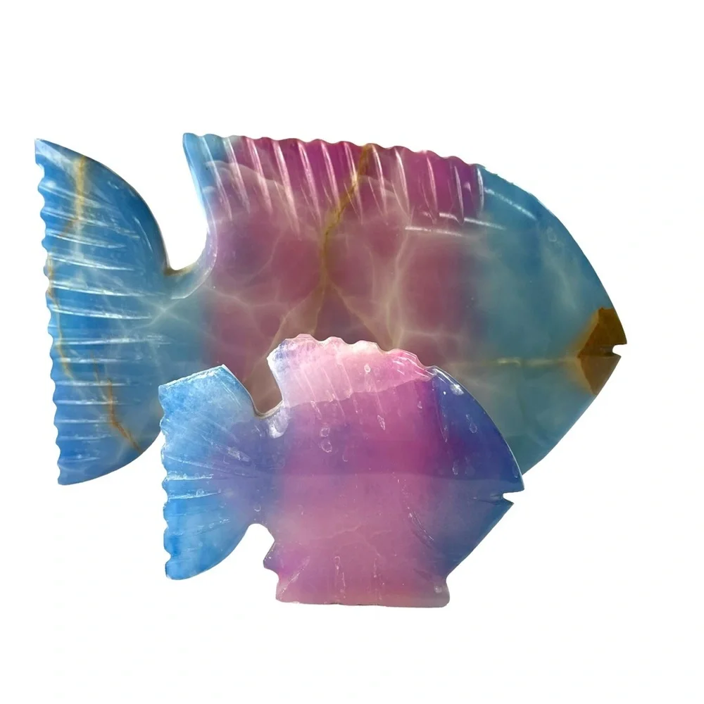 Pakistan Hand Crafted Colorful Genuine Onyx Stone Fish Figure